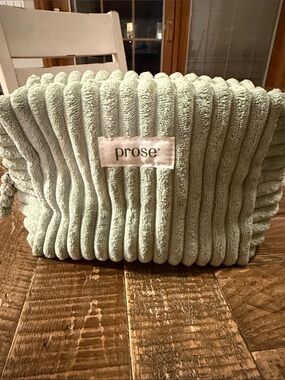 Prose Ribbed Plush Cosmetic Pouch in Sage Green